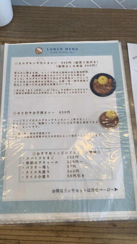 みとむや 5周年 週替わりカレー祭4週目 ランチメニュー カルダモンチキンカレー 950円